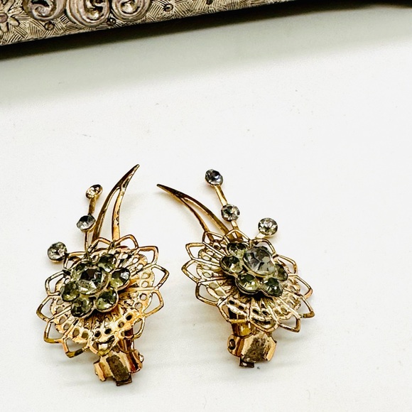 Vintage Deco Rhinestone Statement Earrings - Picture 6 of 8